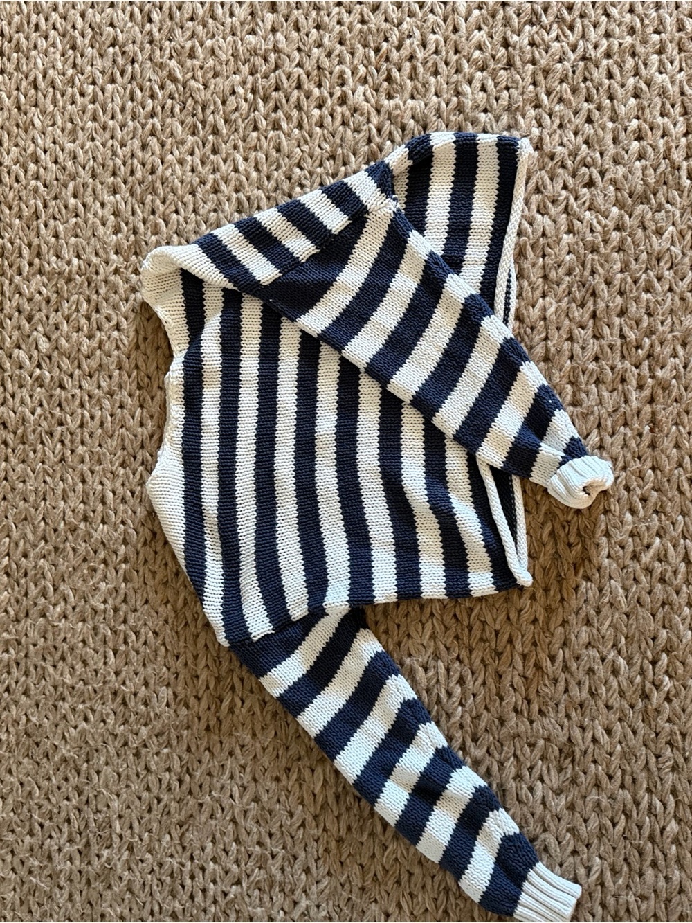 Navy and Cream Striped Knit Sweater